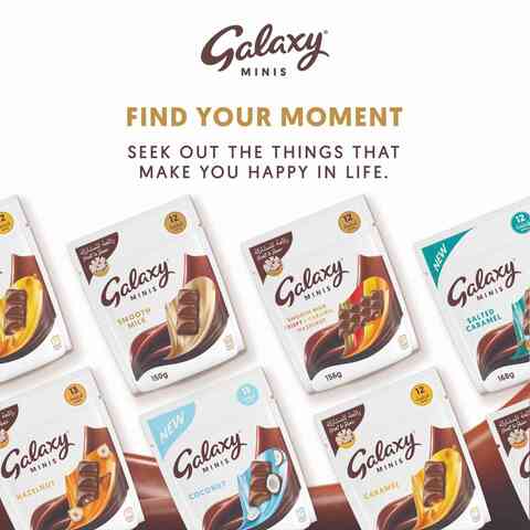 Galaxy Chocolate Minis Mixed Smooth Milk Hazelnut Crispy And Caramel 18 Bars  227.5g