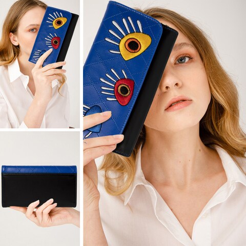 Biggdesign My Eyes On You Women&#39;s Wallets, Card Holder Wallet, Clutch Purse, Credit Card Holder, Large Capacity Womens Wallets Carrying Cash, Credit Cards and Mobile Phone, Blue Color