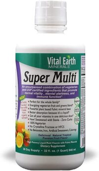 Vital Earth Minerals Super Multi Liquid Vitamins 32 Fl. Oz., 1 Month Supply- High Potency, Iron Free, Sugar Free, Vegetarian, Liquid Multi Vitamin Supplement With Ionic Fulvic Minerals