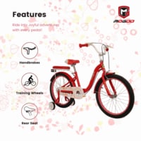 Mogoo Joy Kids Road Bike With Basket for 7-10 Years Old Girls, Adjustable Seat, Handbrake, Mudguards, Reflectors, Rear Seat, Gift for Kids, 20 Inch Bicycle With Training Wheels - Dark Pink