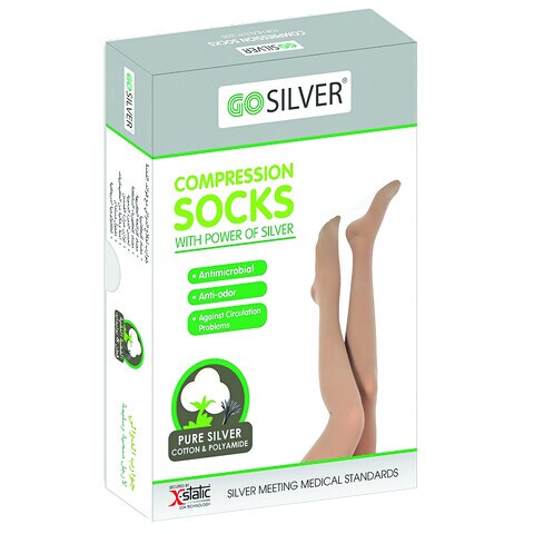 Go Silver Over Knee High, Compression Socks, Class 1 (18-21 mmHg) Open Toe With Silicon Flesh  Size 1