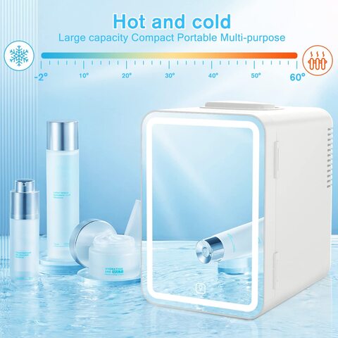 Juturnas Mini Makeup Fridge,Skincare Fridge with Cooler or Warmer,AC/DC  Powered,with LED Light Mirror,Portable Small Refrigerator for