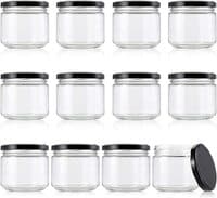 Star Cook 9 oz Wide Mouth Glass Jars with Black Lids fo Jam, jelly, salsa, loose spices, candles -Set of 12pcs
