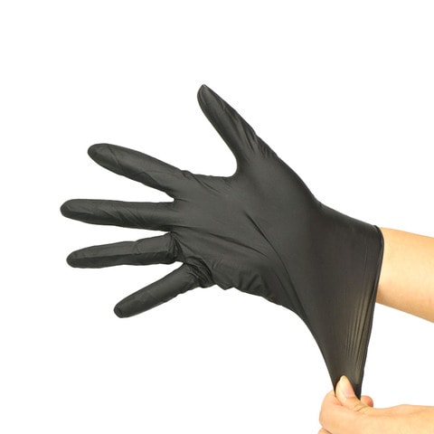Generic-Powder-Free Disposable Nitrile Gloves Fingertip Texture Box of 100 Black