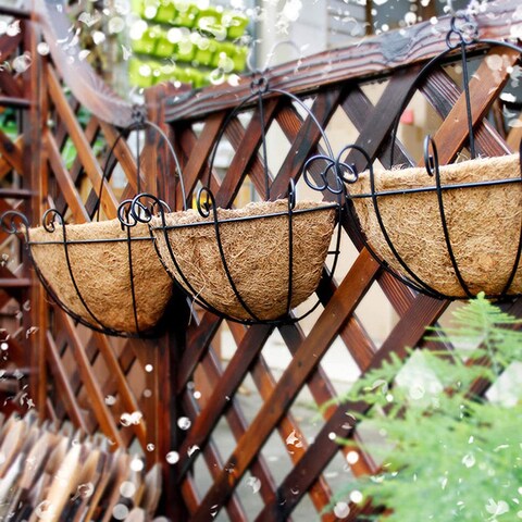 Lingwei Flower Planter Iron Made Wall Hanging Liner Coconut Palm Metal Baskets Planting Vase Basket Half Round Pot Container Extra Large Home - Large Wall Baskets For Plants