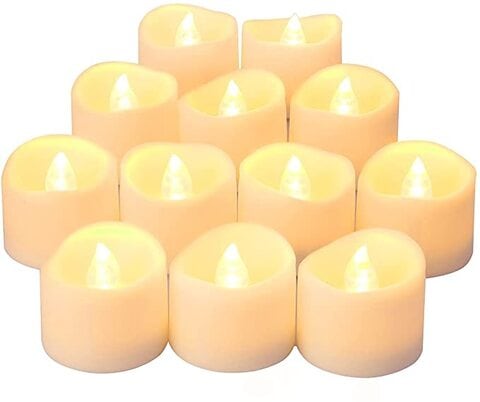 Flameless Candles [12 Pack] Battery Operated LED Votive Flickering Tealights Candles with Warm White Light for Wedding, Birthday Party, Holidays, Eid Ramadan Home Decoration