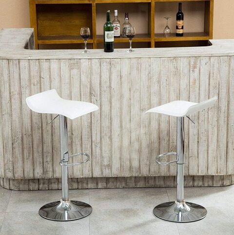 White wooden swivel store bar stools