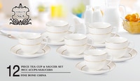Shallow Bone China Coffee Cup With Saucer Set White 90ml 12 PCS