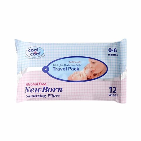 Cool &amp; Cool Alcohol Free New Born Baby Sanitizing Wipes White 12 count