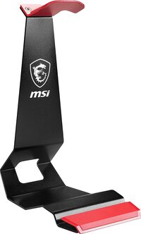 Msi Hs01 Headset Stand - Solid Metallic Design, Stable Headset Hanger, Sturdy Cell Phone Holder, Non-Slip Base - Black/Red