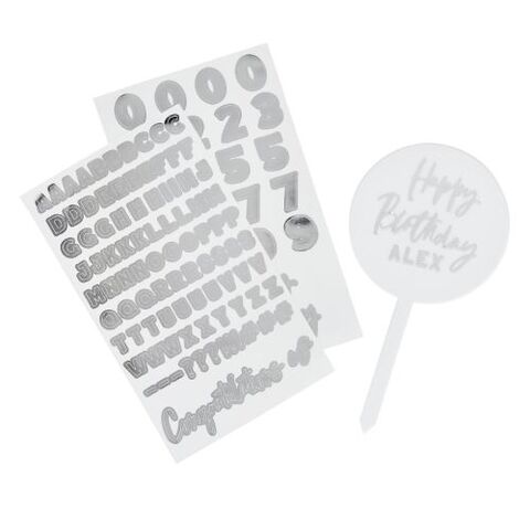 Acrylic Cake Topper &amp; x2 Silver Sticker Sheets
