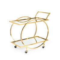 Life Smile Bar Cart with 2 Mirrored Shelves, Modern Metal Bar Serving Cart with Locking Caster Wheels and Handle, Gold Round Bar Carts for The Home,Kitchen,Club,Living Room