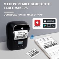Label Kingdom M110 Barcode Bluetooth Label Printer, M110 Label Maker Machine With Tape For Barcode, Clothing, Retail, Mailing, Compatible With Android &amp; iOS System Thermal Label Printer, Black
