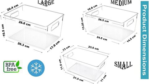 Medium Clear Plastic Stackable Bins, Food Storage Containers Box, Organizers for Kitchen, Pantry &amp; Bathroom (4 Pcs)