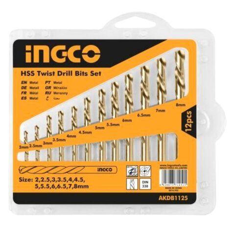 Ingco AKDB1125 Twist Drill Bits Set Silver 12 Pieces