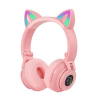 Led Cat Ear Headphones Pink Color Luminous Wireless Headphone Bluetooth 5.0 Headsets Noise Cancelling Foldable Adults Kids Earphone, Cute Earphone for Boys and Girls