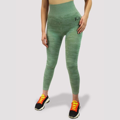 Kidwala Seamless Camo Leggings - High Waisted Workout Gym Yoga Camouflage  Pants for Women (Large, Green)