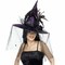 Smiffys Halloween Witch Hat with Feathers and Netting for Women- Purple