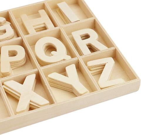 Buy Wooden Craft Letters with Wood Storage Tray Set,Natural Blank ...