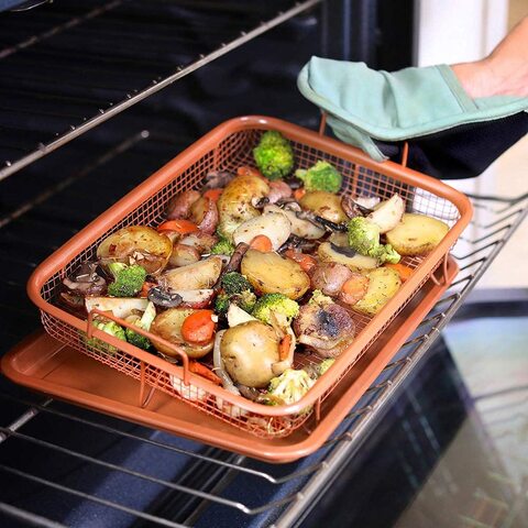 2 Piece Air Fryer Crisper Tray with Oven Tray & Elevated Mesh