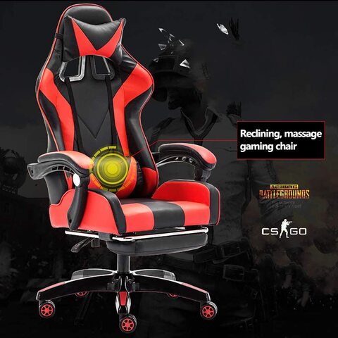 Red and black gaming deals chair with footrest