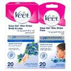Buy Veet Easy Gel Body And Legs Wax Strips Pack of 20 With Face Wax Strips White Pack of 20 in UAE