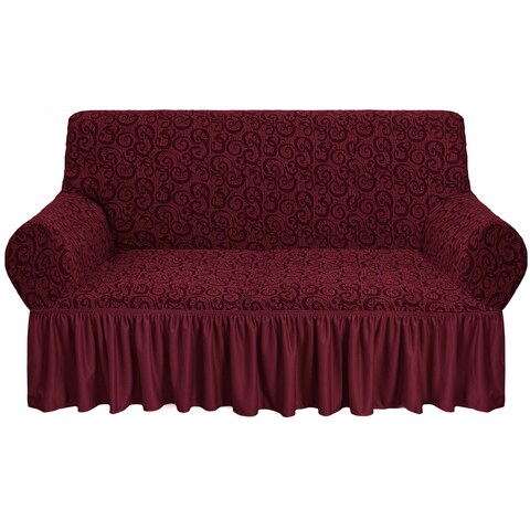Jacquard Fabric Stretchable Two Seater Sofa Cover Maroon