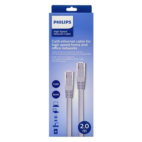 Philips Cat6 Ethernet High Speed LAN Network Cable SWN2204G/40 Grey 2m