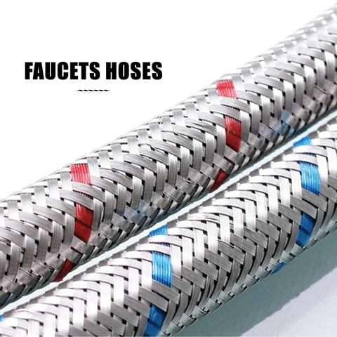 Generic-1/2&quot; Sink Faucets Hoses 23 Inch Long Basin Water Tap Inlet Hose Adjustable Hot and Cold Water Supply Hose Braided Stainless Steel Hoses