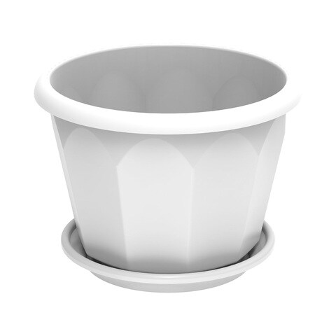 Cosmoplast Hexagonal Flower Pot With Tray White 30cm