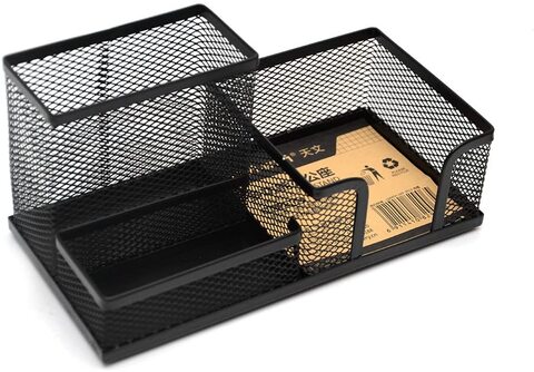 Powerful Deli 9175 Metal Mesh Multi-functional Office Pen Holder Black