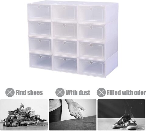 24 Pack Shoe Storage Box, Plastic Foldable Shoe Box, Stackable Clear Shoe  Organizer