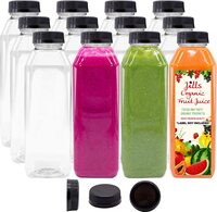 Upper Midland Products 12 OZ Empty Pet Plastic Juice Bottles, Pack Of 12 Bpa Free Reusable Clear Disposable Milk Bulk Containers With Black Tamper Evident Caps Lids
