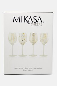 Mikasa Set Of 4 Cheers Etched Crystal White Wine Glasses 400ml, Gold