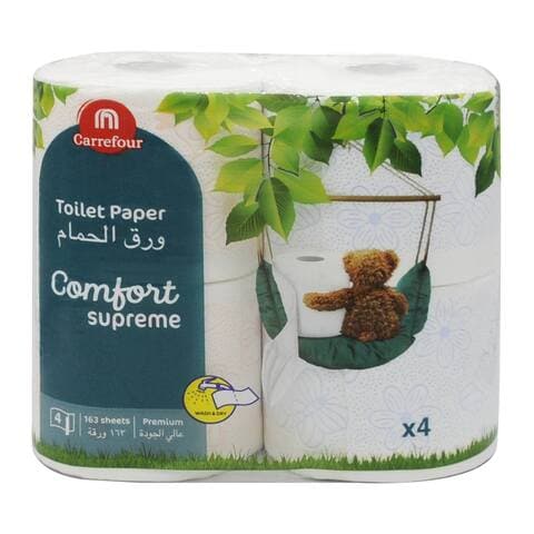 Carrefour Supreme Comfort 4 Ply Toilet Paper Roll White 4 count