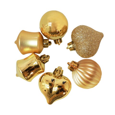 Christmas Magic Polyvinyle Chloride Christmas Mini Assortment for Decoration 24-Pieces- 4 cm Size- Gold