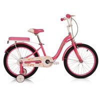 Mogoo Joy Kids Road Bike With Basket for 7-10 Years Old Girls, Adjustable Seat, Handbrake, Mudguards, Reflectors, Rear Seat, Gift for Kids, 20 Inch Bicycle With Training Wheels - Light Pink