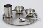 اشتري Thali 5PCS Stainless Steel Dinner Set - Big plate, Glass, Prem Vati, Halwa plate, Baby Spoon في الامارات