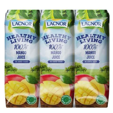 Lacnor Healthy Living No Added Sugar Mango Juice 250ml Pack of 6