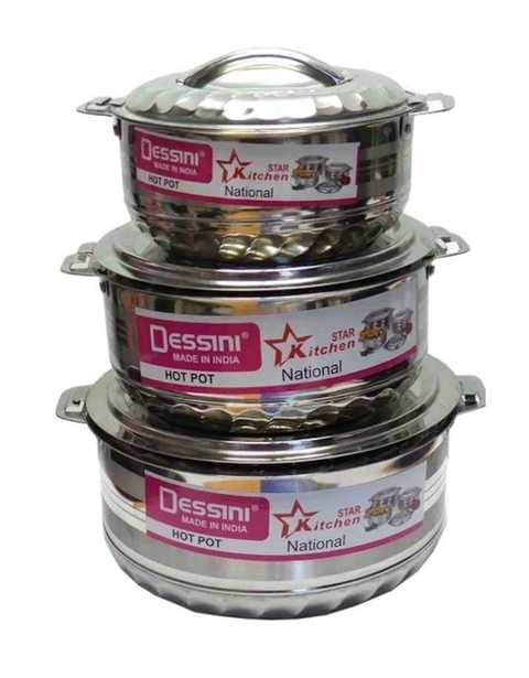 Pack Of 3 Stainless Steel Big Size Hotpot Set Silver