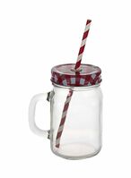 Buy East Lady Mason Jar With Lid And Straw Clear/Red/White 450ml in UAE