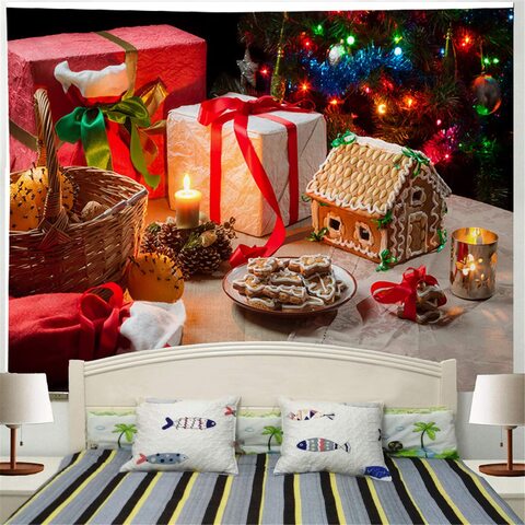 Ggerou Holiday Tapestry For Wall Decoration, Hd Santa Claus Snowman Photography Backdrops Wall Hanging Blanket, Fireplace Bedspread Living Room Background For Party Home Wall Decor, 59.1 X 78.7In (C)