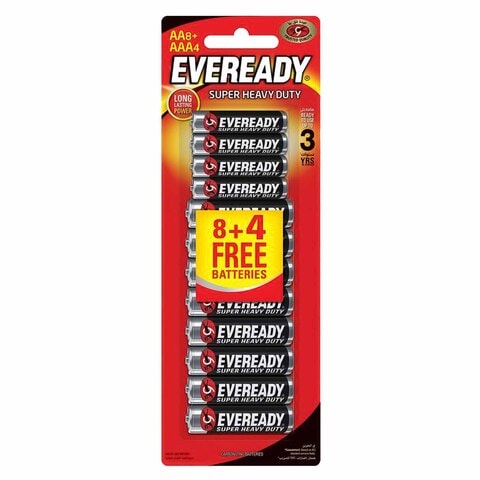 Eveready AAA Carbon Zinc Batteries Super Heavy Duty - 4 Pieces + AA  8 Pieces