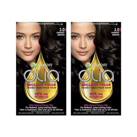 Garnier Olia Ammonia Free Permanent Hair Colour  Darkest Brown 100ml Pack  of 2 price in UAE | Carrefour UAE | supermarket kanbkam