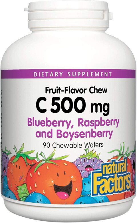 Natural Factors Vitamin C, 500 mg, Blueberry, Raspberry And Boysenberry, 90 Chewable Wafers