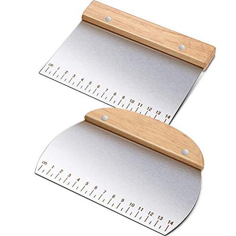 Generic Stainless Steel Bench Scraper With Wood Handle, 2 Pieces