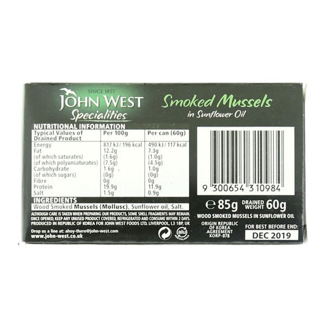 John West Smoked Mussels In Sunflower Oil 85g