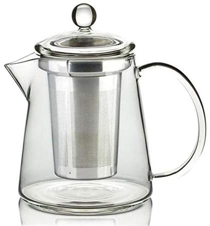 Generic 950 ML Heat Resistant Glass Tea pot with Stainless Steel Strainer and Lid, Conical Shape