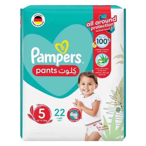 Pampers Baby-Dry Pants with Aloe Vera Lotion Stretchy Sides and Leakage Protection Size 5 12-18 kg Mega Pack 22 Pants