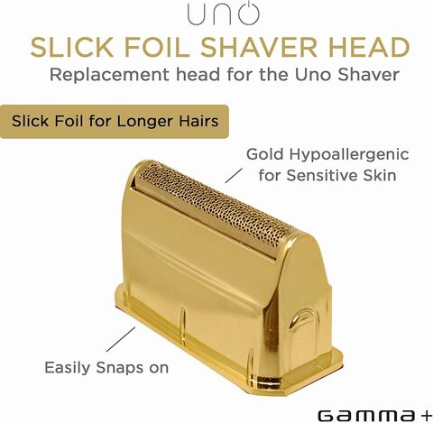 Gamma+ Replacement Gold Titanium Slick Foil Head For The Uno Men&#39;s Shaver, Better For Longer Hairs, Snaps On